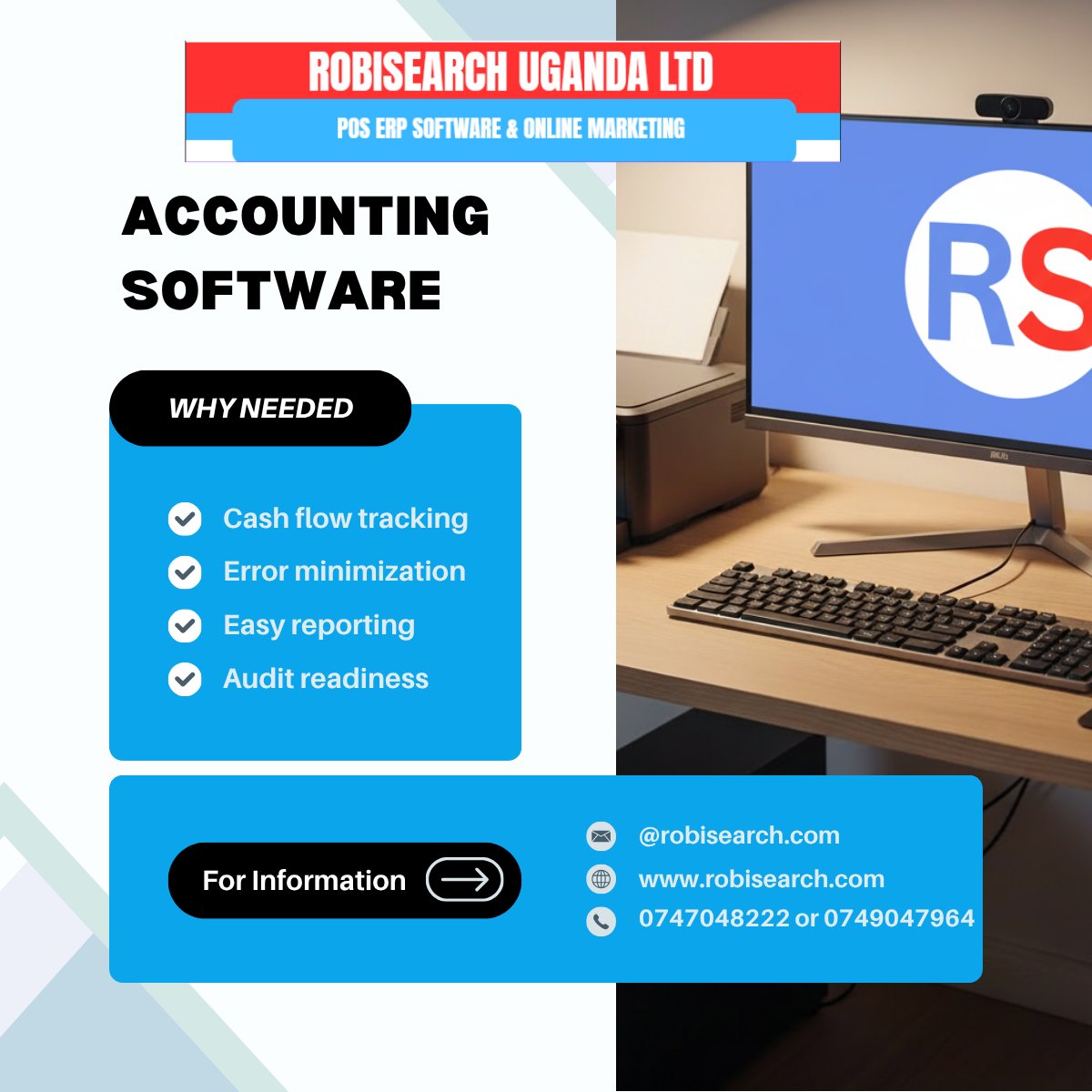 RobisearchUg's tweet image. No more rent stress, no more errors  just seamless business control.
   📞 0749047964 / 0747048222   
📍 Mabirizi Complex, Level 4, Room 17, Kampala   
🌐 robisearch.com   
#RentMadeEasy #AccountingSolutions #UgandaBusiness 
➡️ Business Management in Uganda, redefined