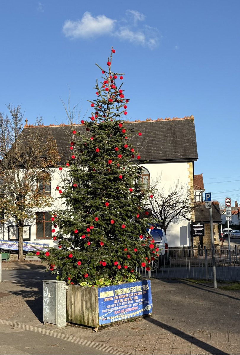 RhiwbinaInfo's tweet image. The Rhiwbina Festival Christmas tree looking splendid in the autumn (or is it winter?) sunshine today. #rhiwbina #christmastree