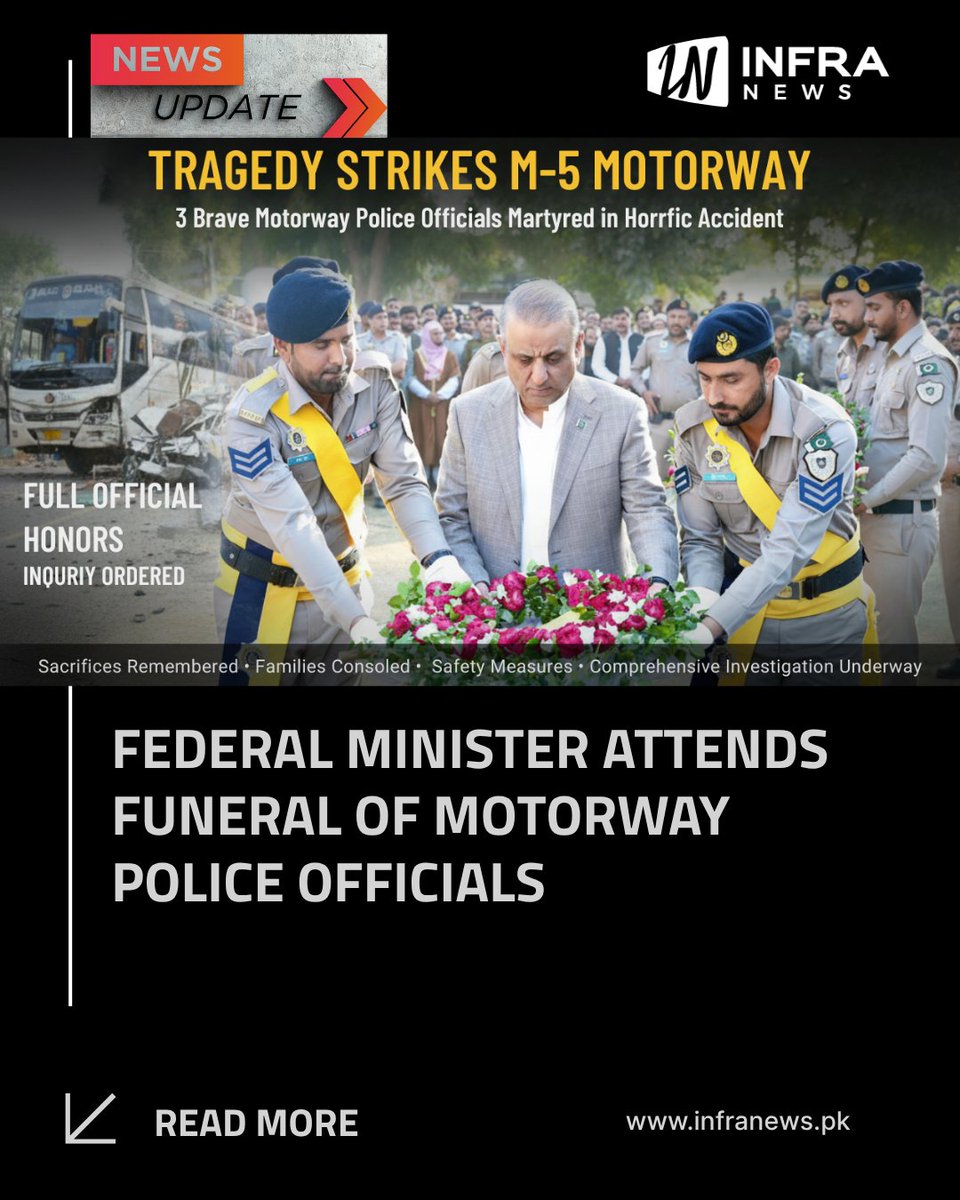 infranewspk's tweet image. The funeral prayers of the Motorway Police officers who embraced martyrdom in the tragic accident on Motorway M-5 were offered at Multan Police Lines with full official honours...

Read Full Story Here: infranews.pk/federal-minist…

#infranews