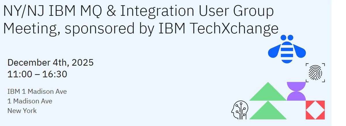 MoragHughson's tweet image. If you&apos;re in the New York area in early December, the NY/NJ IBM MQ &amp;amp; Integration User Group is back! Join them for an agenda covering what IBM is doing and planning in the integration space including a deep update on #IBMMQ.
ibm.com/events/reg/flo…