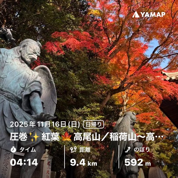 otou's tweet image. 人いっぱいでもこの景色なら仕方ない😆

圧巻✨紅葉🍁高尾山／稲荷山〜高尾山〜薬王院 yamap.com/activities/443… #YAMAP #山歩しよう