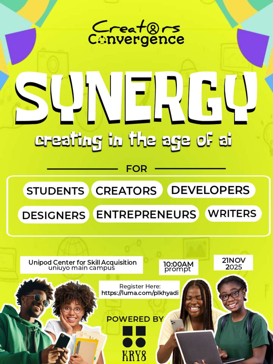 kry8_co's tweet photo. We are excited to welcome AWSCloudClub - UNIUYO @awsccuniuyo as a community partner of Creators Convergence 2025 
🤝🏻
Thank you for joining us to inspire young creators and innovators to become future leaders.

#CreatorsConvergence #CC2025 #CreatorsConvergence2025 https://t.co/56XwwGkeeO