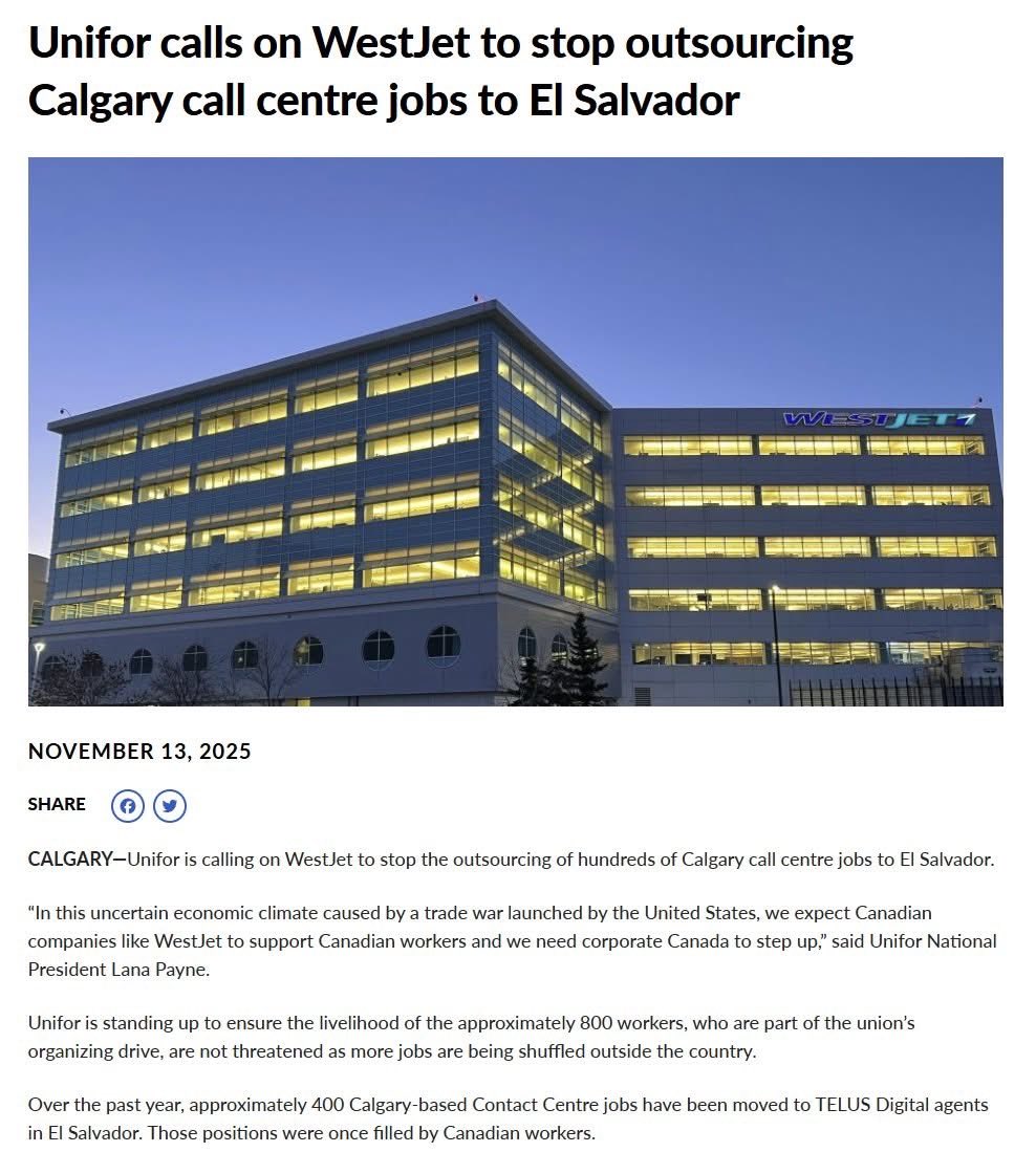 Why the hell is <a href="/WestJet/">WestJet</a> outsourcing Canadian jobs to El Savador?