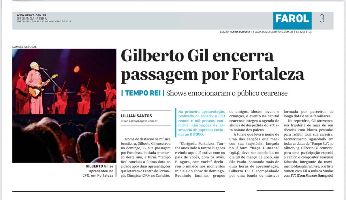 gilbertogil's tweet image. Foi lindo levar a turnê #TempoRei para Fortaleza! Leia mais sobre os shows do fim de semana aqui: opovo.com.br/vidaearte/2025…

#EquipeGil