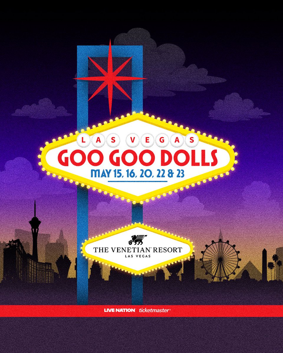 googoodolls's tweet image. We&apos;re coming to Las Vegas in May 2026 !!!! We&apos;re excited to announce our residency at @VenetianVegas, happening May 15, 16, 20, 22, 23 - 2026 !!!! Get pre-sale tickets on Wednesday, November 19, at 10 AM PT using the password &apos;LV2026&apos;. Tickets and VIP Experiences go on sale this…