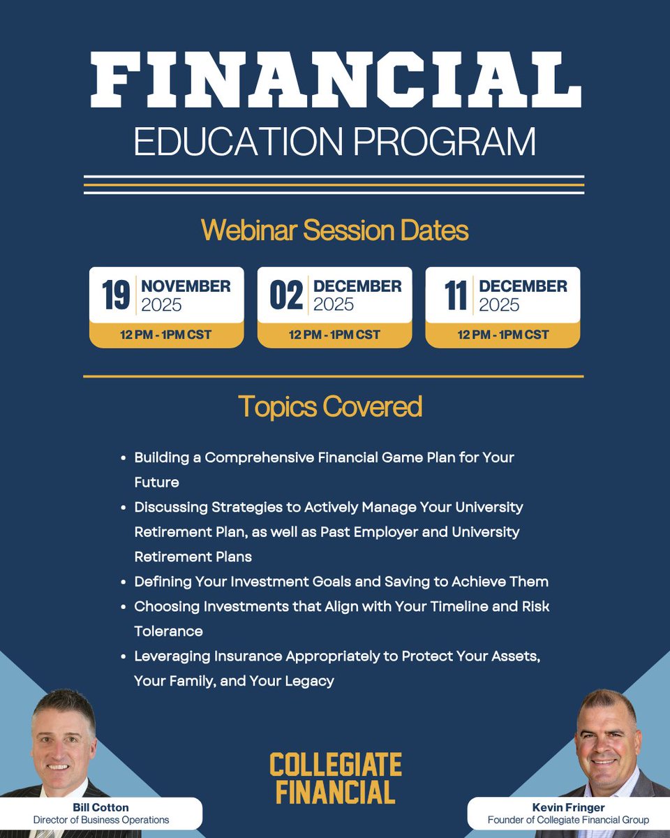 There’s still time to register for any of our three upcoming Virtual Financial Education Program sessions designed specifically for athletic department employees, university administrators, and staff.

Our first session option kicks off this Wednesday, November 19!

For more than