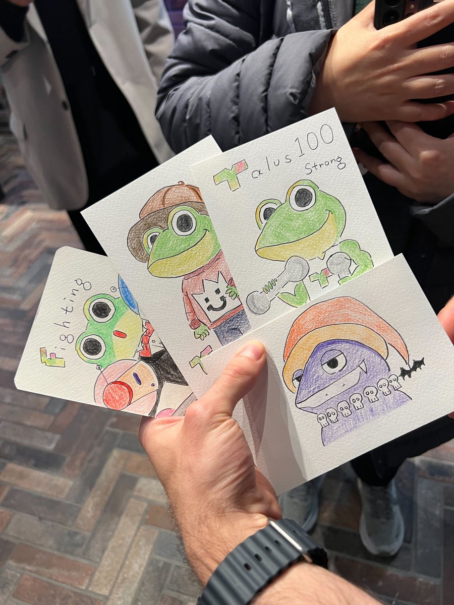 0xgmike's tweet image. Last week at our meetup in Seoul I received these as a gift... and seeing them IRL honestly hit me hard.

We usually spot these drawings on Discord or X, but holding them in my hands made everything feel real. 

It reminded me just how incredible this Talus community is… and how…