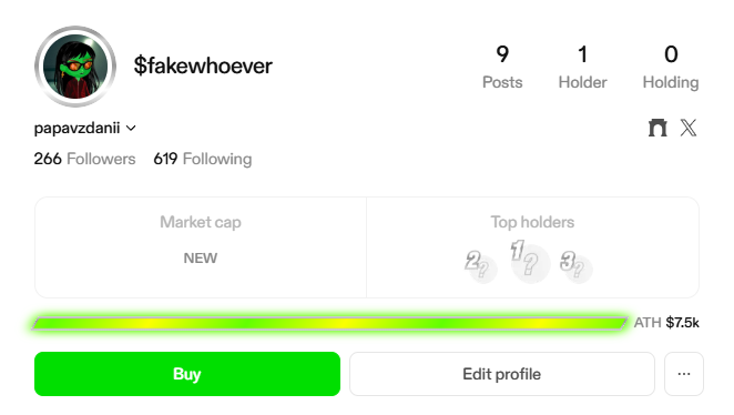 I just launched my creator token on <a href="/zora/">$zora</a> 

I've been here for 2 years now, and it seems like it's time to finally get my own zora token😎

zora.co/@fakewhoever

Thanks <a href="/jessepollak/">jesse.base.eth</a> <a href="/js_horne/">$jacob</a> for the new features
Thanks <a href="/givenchy_hap9d/">givenchy bless 🟦</a> for sharing
