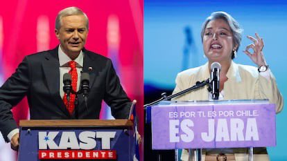 La comunista Jeannette Jara y el ultraderechista José Antonio Kast confrontarán modelos opuestos por la presidencia de Chile en segunda vuelta el 14 de diciembre. Con el 100% del escrutinio Jara obtiene el 26,8%  y Kast, el 23,9%.
