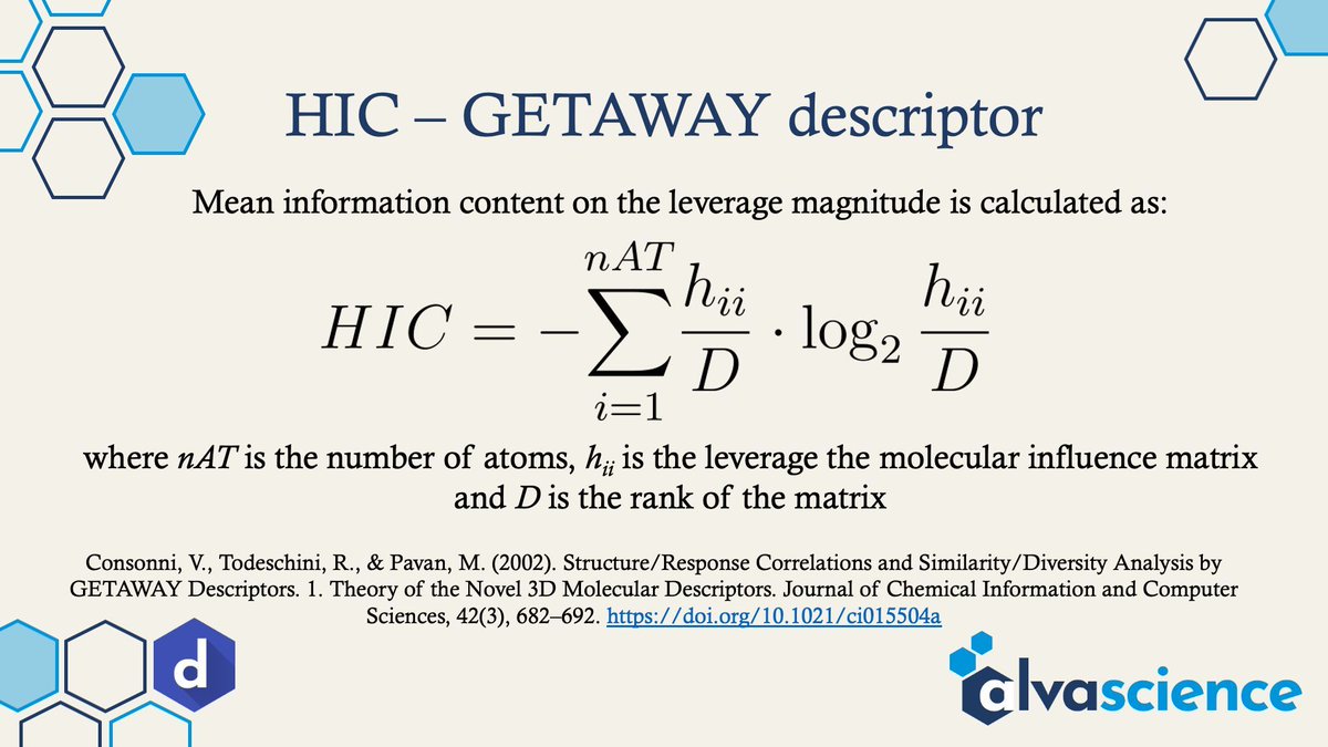 alvascience's tweet image. #descriptoroftheday #moleculardescriptors #qsar #cheminformatics #alvatips

HIC – GETAWAY descriptor has been proposed in &quot;Structure/Response Correlations and Similarity/Diversity Analysis by...&quot; doi.org/10.1021/ci0155… via @JCIM_JCTC

Check #alvaDesc at: alvascience.com/alvadesc/