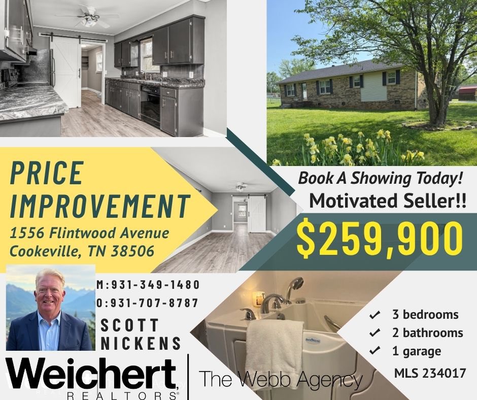 scottnickens's tweet photo. Price Improvement! 1556 Flintwood Avenue, Cookeville! Reach out for information and a showing! #weichertrealtors #thewebbagency #weknowcookeville https://t.co/RDX4uireqB