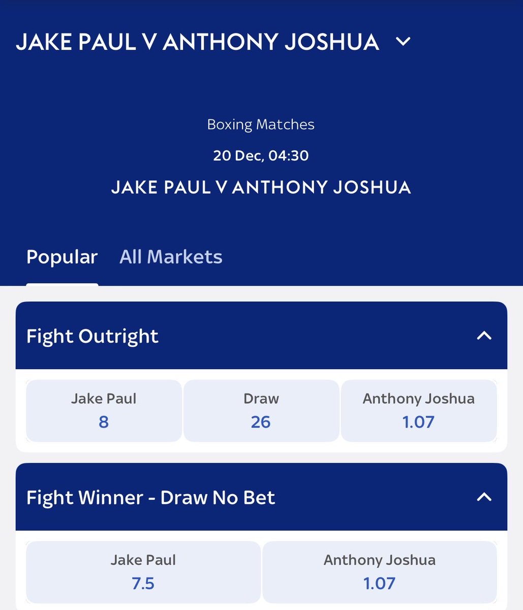 TheOddsDecoder's tweet image. JAKE PAUL IS 7/1 😂😂😂😂😂😂😂

How on earth have they come up with those odds? #JudgmentDay #PaulJoshua