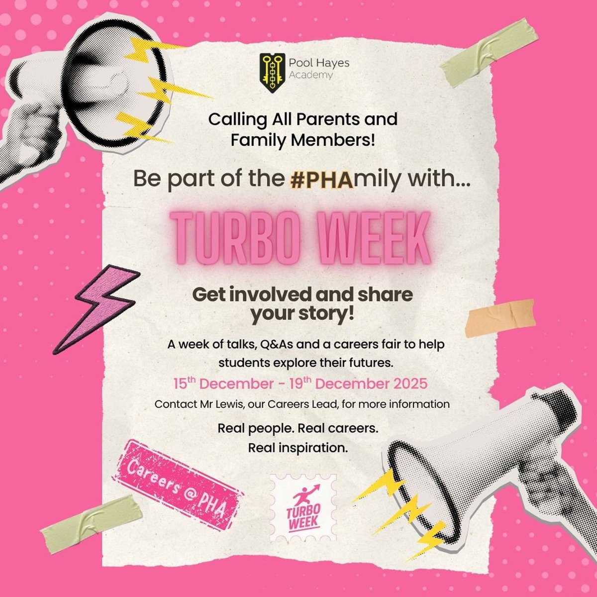 ⚡ Be Part of the #PHAmily with Turbo Week!⚡

Turbo Week is all about inspiring our students to think big about their futures - and we’d love your help!

If you’d like to take part and share your job/trade or story, please email our Careers Lead - michael.lewis@attrust.org.uk⚡