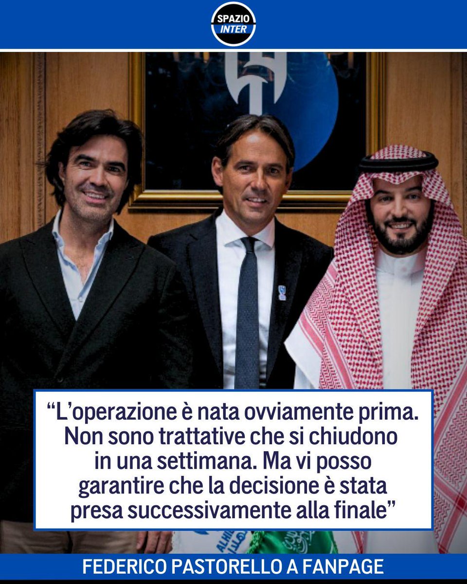 SpazioInter's tweet image. L&apos;addio all&apos;Inter spiegato dall&apos;agente di Simone Inzaghi 👀

In un&apos;intervista rilasciata a Fanpage, Federico Pastorello ha sottolineato che la trattativa con l&apos;Al-Hilal cominciò ben prima della finale di Champions League contro il PSG 🗣️

#Inzaghi #Inter #SpazioInter