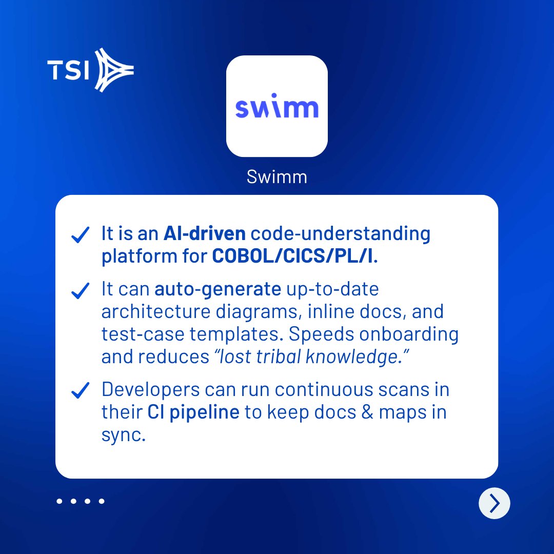 TPFSoftware's tweet image. Antiquated #Mainframes are evolving with AI-powered tools so that #Developers can modernize, refactor, and automate efficiently and effortlessly. (1/2)

5 AI tools are making mainframes smarter, faster, and more reliable.

#AI #TPFSoftware #TSI #DevTools #MoveForwardTogether