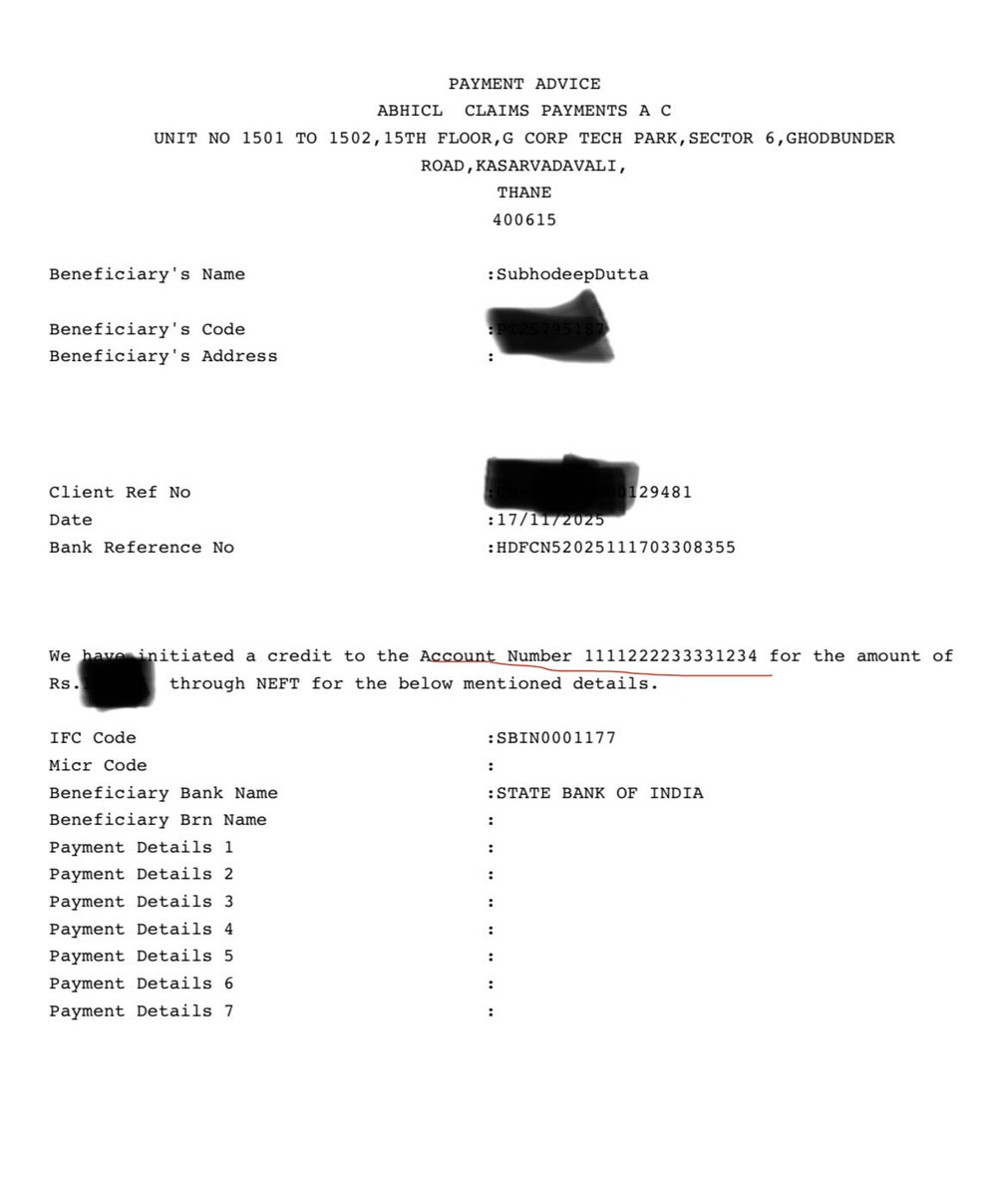 brutusdbear's tweet photo. @abhealthin No updates from social media team. Meanwhile again got a payment advice with the dummy sbi account number , even though i had repeatedly provided my hdfc account. 🤣. You guys are a joke https://t.co/XgaDa59Pxn