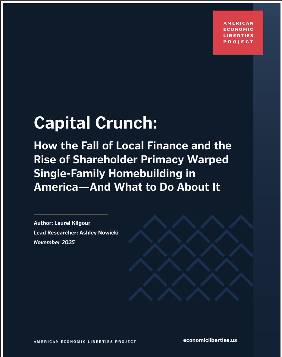 econliberties's tweet image. 🏠📄NEW: Our latest paper — &quot;Capital Crunch&quot; —  is OUT NOW!

The paper details the policy choices that created today’s financialized homebuilding industry, which bends to the will of Wall Street, restricting single-family home supply and raising prices. 

As covered in @FT👇