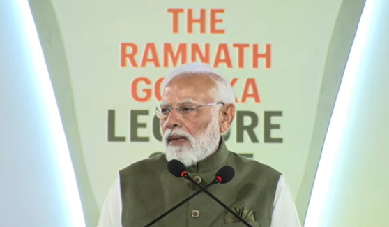 FinancialXpress's tweet photo. #RNGLecture | "Ramnath-ji, as a visionary, an institution builder, and a media leader, didn’t just create a newspaper—he established the Indian Express Group as a mission in the hearts of people across India," says Prime Minister @narendramodi at the sixth RNG Lecture. https://t.co/p2ytH4IVyl