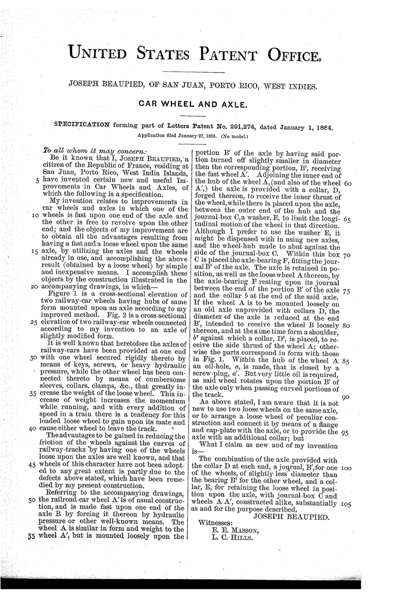 <a href="/RutaBorinquen/">RUTA BORINQUEN</a> <a href="/saludycultura/">Salud y Cultura</a> Mucho mas activo de lo que pensamos. 

Aquí mi articulo hace una década (Tempus fugit), en donde te encontraras a Messr. Beaupied...

Car Wheel and Axle
U.S. Patent No. 291,274
January 1, 1884

ipwatchdog.com/2015/11/18/fro…