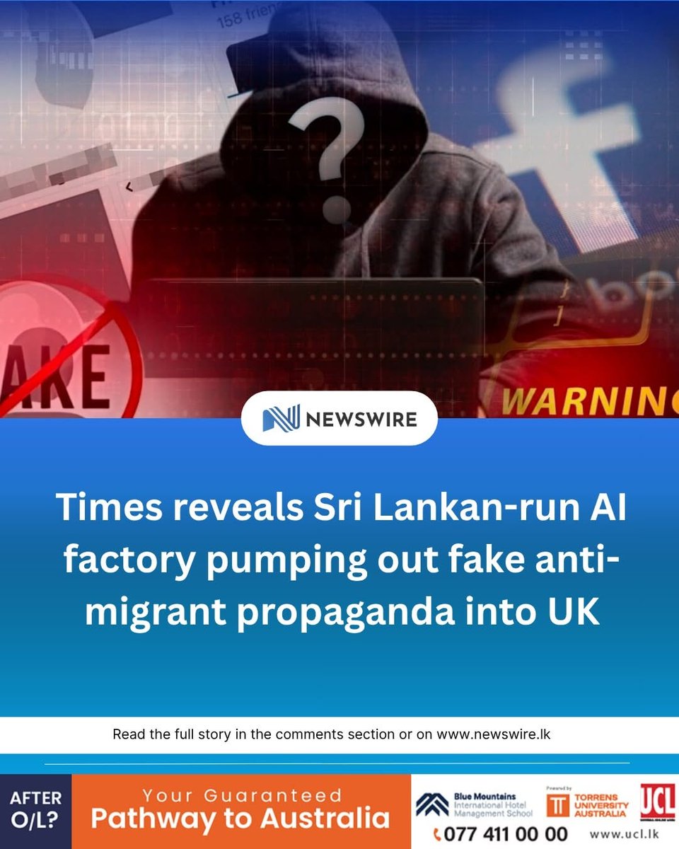 A bombshell Times investigation alleges that a Sri Lankan influencer built a massive fake AI content network targeting UK audiences — running over 100 Facebook pages pushing anti-migrant and Islamophobic misinformation.

The report says the operation was designed purely to earn