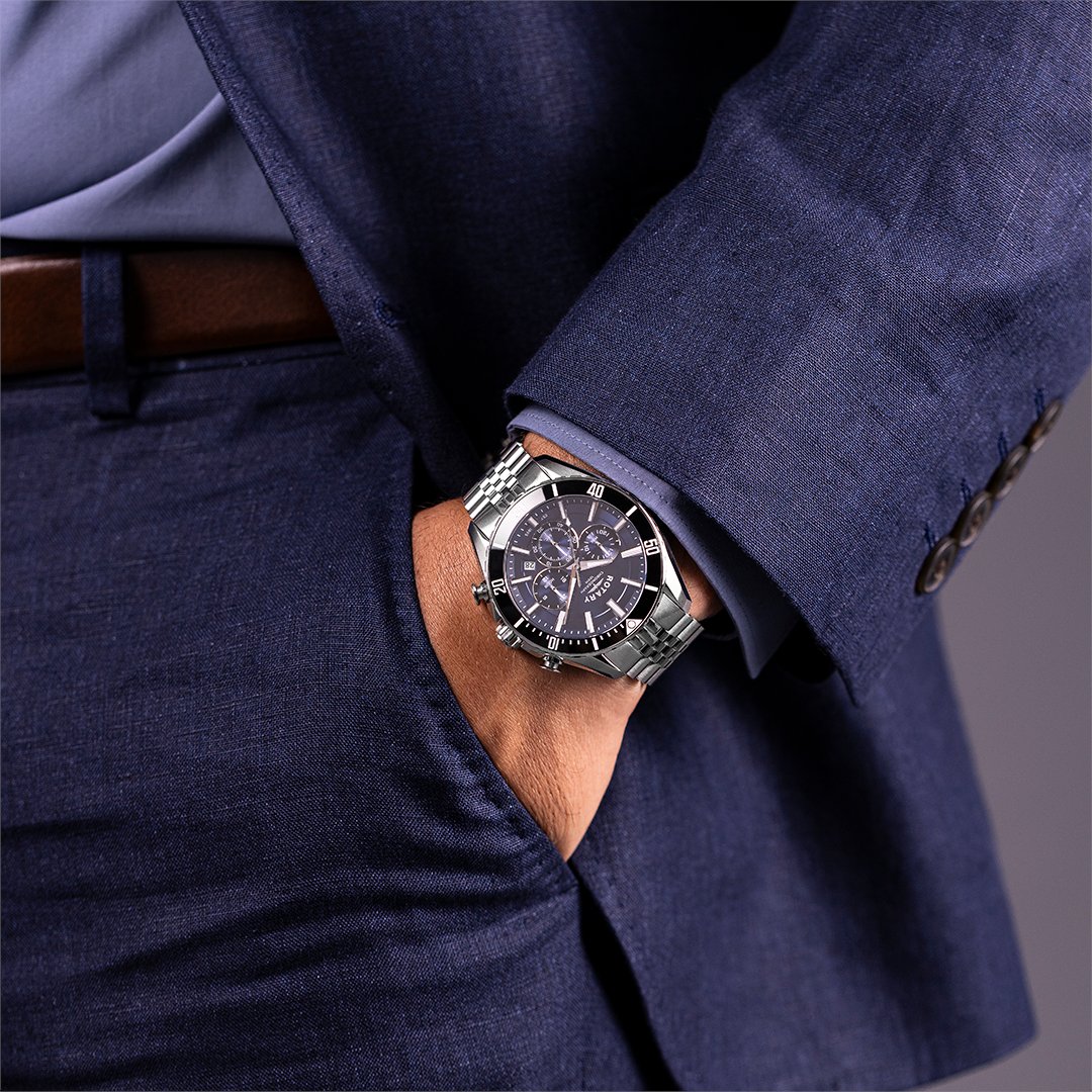 The Apex100 Chronograph brings together contemporary design and premium materials.

Its 42mm multi-polish stainless steel case and refined bracelet give a distinguished presence, whilst 100M of water resistance and sapphire glass ensures all-day wearability.

#rotarywatches