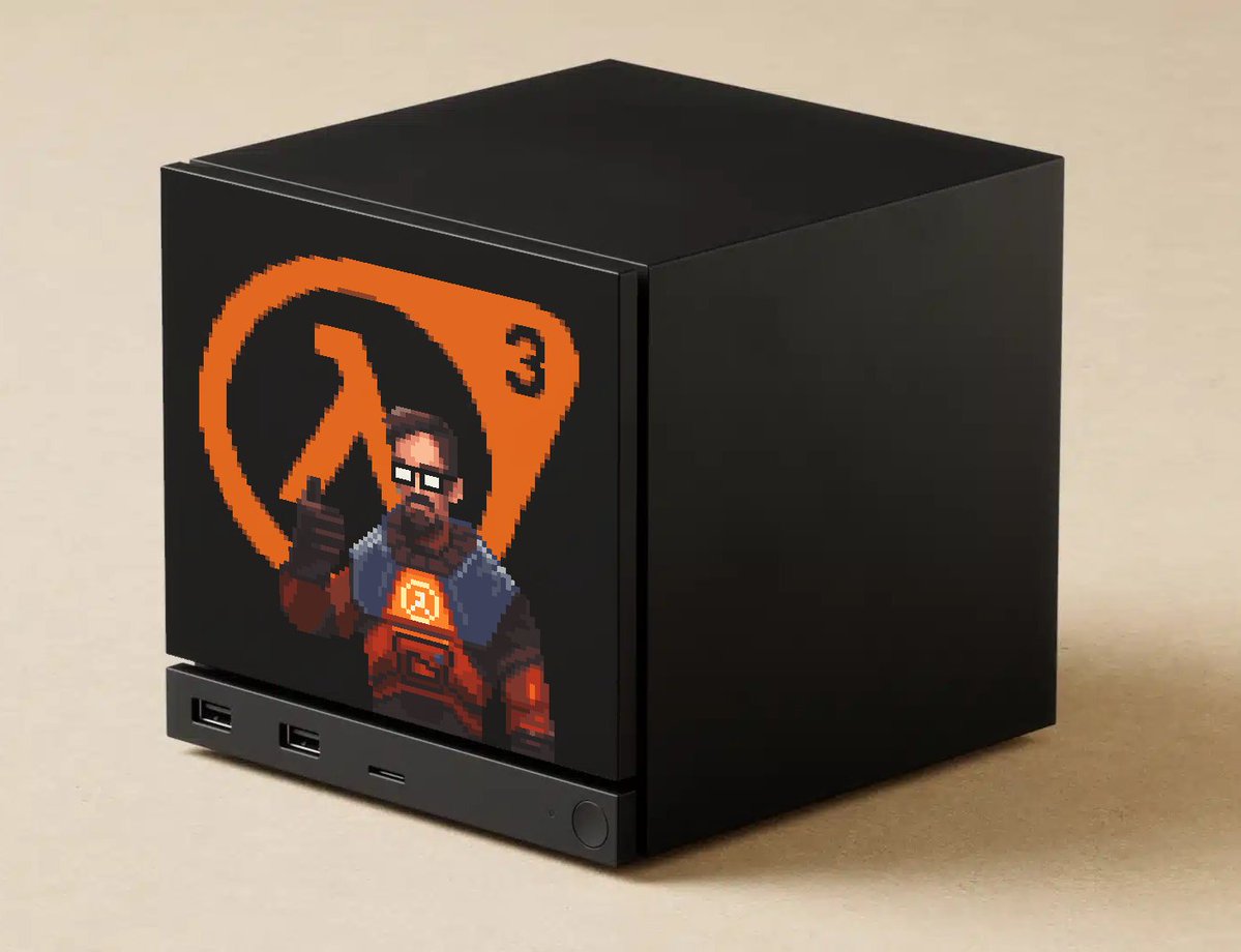 pixelcrowngames's tweet image. The GabeCube: my custom take on the Steam Machine’s front panel, featuring a pixel-art Freeman I made a few months ago. Also a perfectly legitimate spoiler for Valve’s next game announcement, I guess.

#Steam #SteamMachine #HL3 #PixelArt #gabecube #Valve #HalfLife