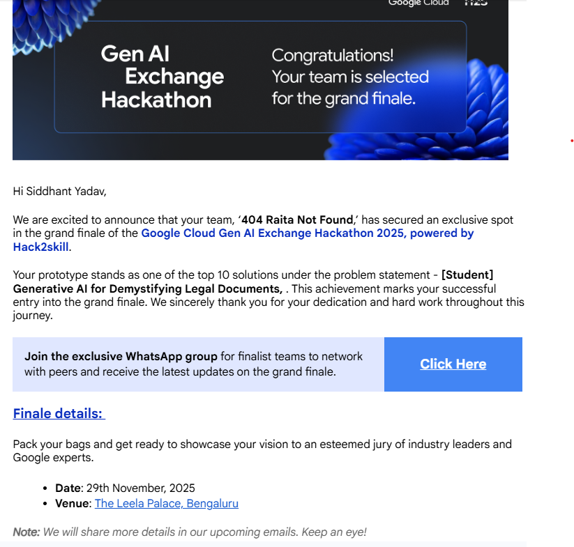 Sidd4110's tweet photo. @GoogleIndia @hack2skill Super excited to share that I made it into the Top 100 finalists of the @Google  GenAI Hackathon! 🔥

And even bigger news — our team ranked in the Top 10 for our problem statement! 🙌

More updates coming soon! 💙🤖 https://t.co/C6BGlMO4pH