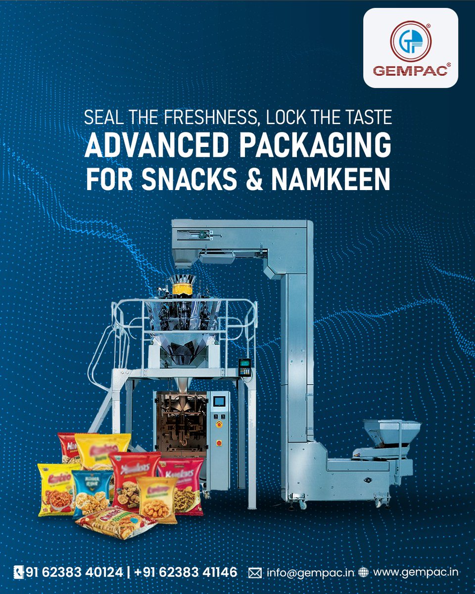 gempacindia's tweet image. Seal the freshness and lock in the taste with Gempac’s advanced packaging solutions for snacks and namkeen. 

For more details contact us.
🌐 gempac.in
📧 info@gempac.in
📲 +91 6238340124
📲 +91 6238341146
📲 +91 9847559184

#GEMPAC #PackingMachine #SnackPacking