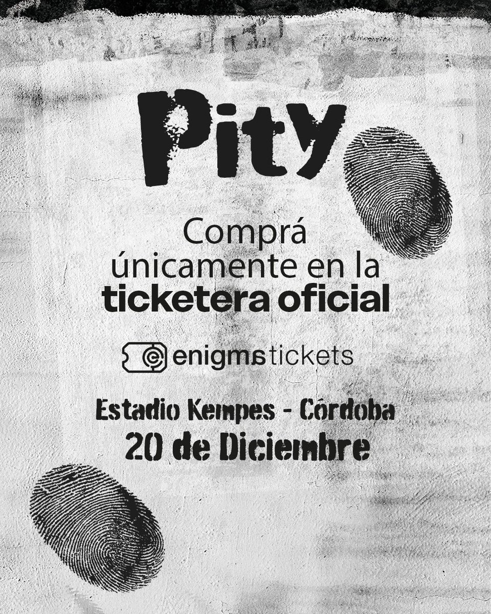 envivonet's tweet image. ¡PITY ÁLVAREZ EN CÓRDOBA!

Pity elige Córdoba para volver a los escenarios 🤟🏻 Nos vemos el 20 de diciembre en el Estadio Kempes
para una fecha ÚNICA  🏟️

🎫 Entradas martes 18/11 12hs en enigmatickets.com  (único sitio oficial de venta)
💳 3 ctas sin interés @naranjax