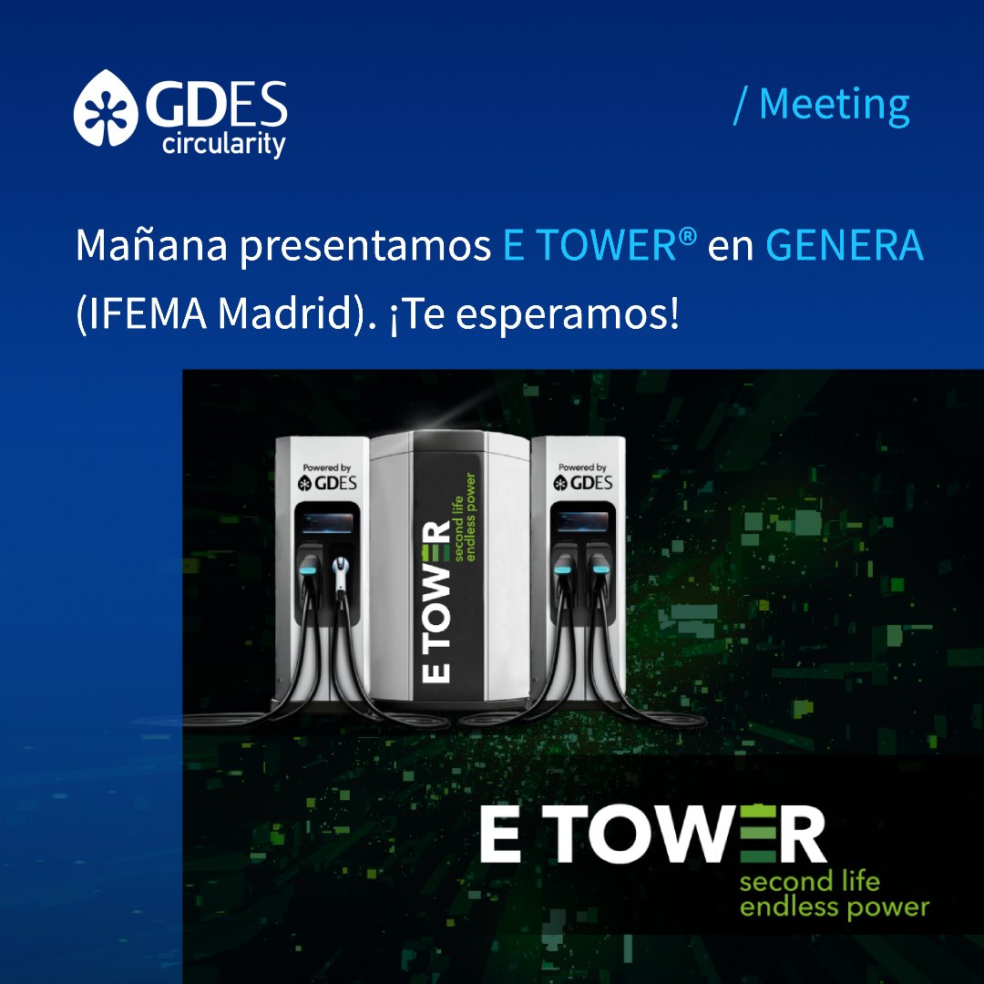 GDES_news's tweet image. Del 18 al 20 de noviembre estaremos en GENERA para presentar E TOWER®, nuestros cargadores ultrarrápidos con baterías de #segundavida, un proyecto desarrollado junto a @Zeleros.

🖇️Puedes leer más sobre #ETOWER® aquí: bit.ly/4oKz6eS