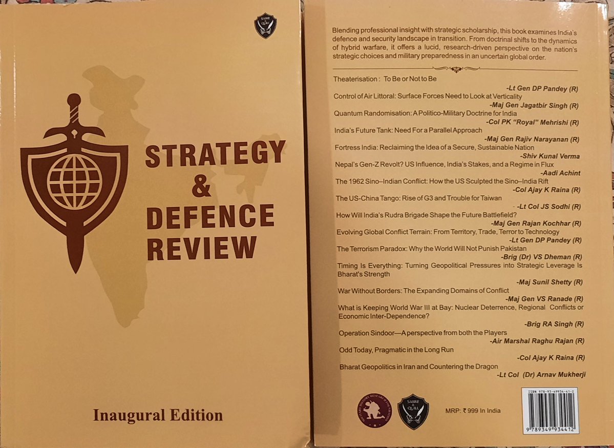 Today, I received the copy of the inaugural edition of the Strategy &amp; Defence Review by Sabre &amp; Quill Publishers, in which my article on Taiwan has been published.

My immense gratitude and heartfelt thanks to Lt Gen DP Pandey Sir, Brig Rajendra Singh Sir, Col Ajay Raina Sir and