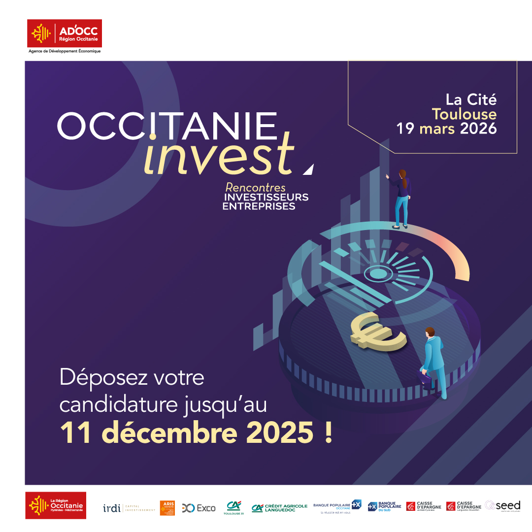 🚀 Envie de convaincre des investisseurs ?
L’appel à candidatures d’Occitanie Invest 2025  c'est en ce moment !

Les lauréats de la sélection 2026 bénéficieront d'un accompagnement sur-mesure à la levée de fonds et de RDV privilégiés avec des investisseurs régionaux et nationaux