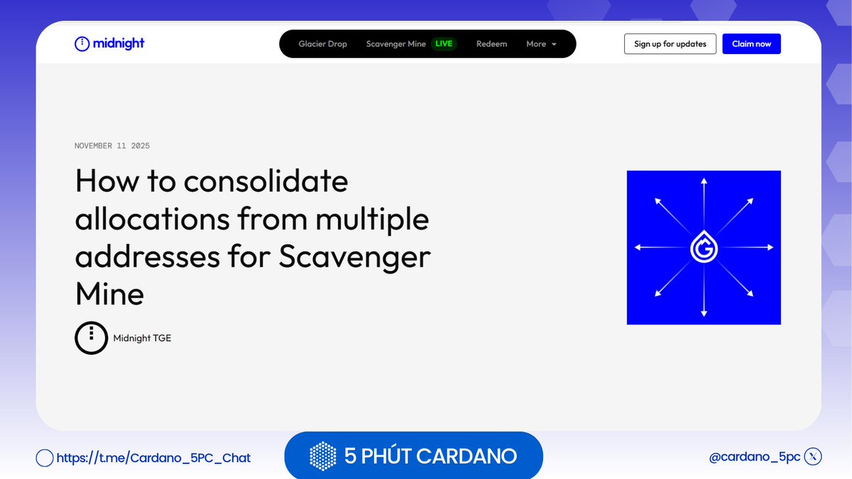 ⏳ Only 2 days left until Scavenger Mine ends!   Make sure to consolidate your NIGHT allocations before the deadline to redeem smoothly and save on fees.

📌 Full guide: midnight.gd/news/how-to-co…

#ScavengerMine #NIGHT #Cardano #MidnightTGE #CryptoCommunity