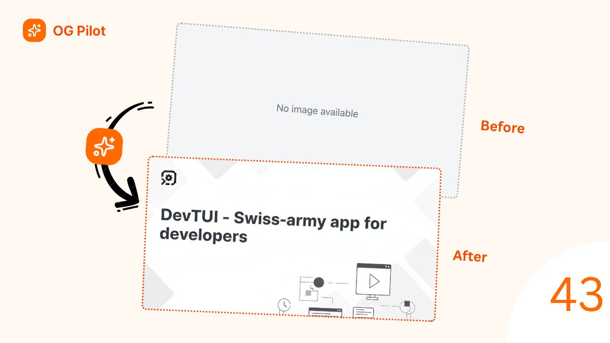 RaulOnRails's tweet image. Day #43 of OG image remakes: DevTUI

Today I remade the OG image for DevTUI, a Swiss-army app for developers that brings together TUI and CLI interfaces into an all-in-one terminal toolkit.

The app’s original preview had no image at all which means every share on X, LinkedIn or…
