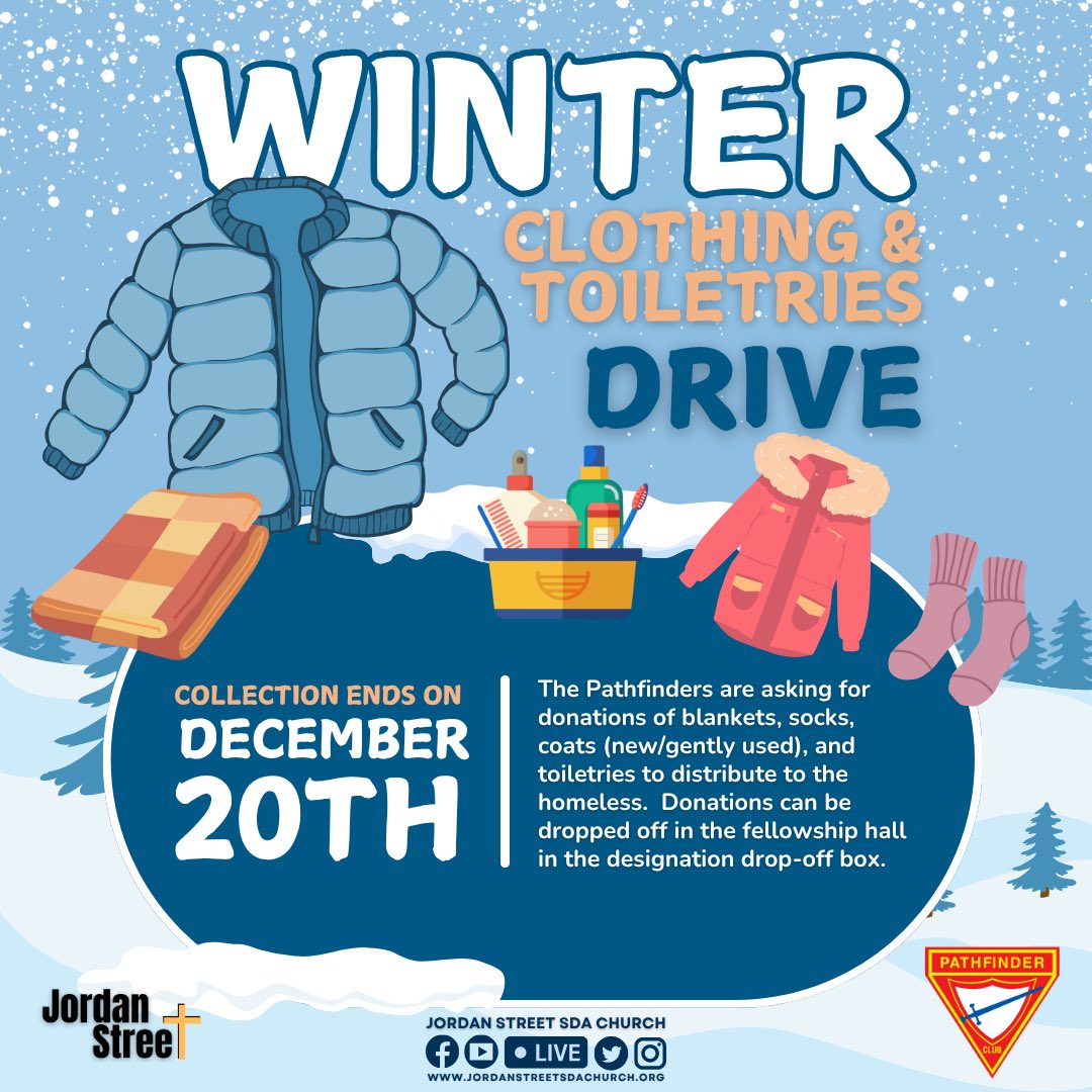 JSSDAC's tweet image. 🧥 🧦 “Oh, we are the Pathfinders strong!”💪🏾 

🧥 🧦 Your assistance is needing in collecting donations to distribute to the homeless!

🧥 🧦 Please spread the word to your family, friends and neighbors!

#Pathfinders #ClothingDrive #donations #JSSDAC #CommunityService