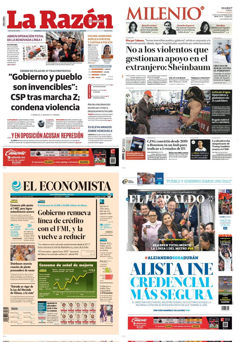 castroclemente's tweet image. Las #Portadas 
#PrimerasPlanas 

Hay #monos recibiendo &quot;gas del bienestar&quot; 

EnTT: #MarchaNacional Teo #MañaneraDelPueblo 
Diosdado Jóvenes Construyendo Lunes 17 Zócalo Ariadna Montiel #GenZ

#TromposyPirinolas
#FelizLunes