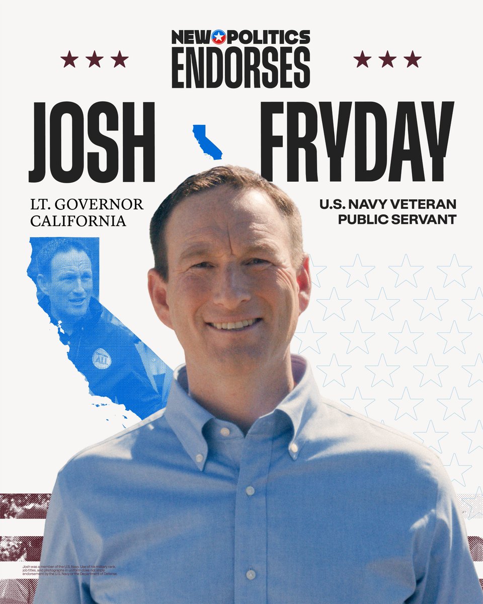 California needs leaders who put people above politics. That’s why New Politics is proud to endorse Josh Fryday for Lt. Governor of California.

As a veteran and public servant, <a href="/JoshFryday/">Josh Fryday</a>’s commitment to his community and country has guided every step of his service journey.