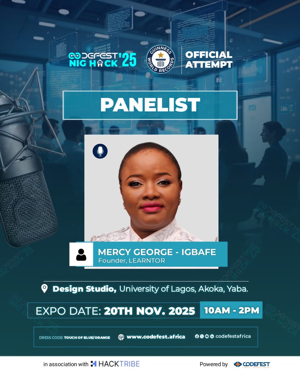 africastechdr's tweet image. What does it take to #BuildForNigeria in a tech-driven world?
Grateful to join great minds at CodeFest Hackathon Expo &amp;amp; Awards 2025
📍 Design Studio, UNILAG, Akoka
🗓 20 Nov, 10AM – 2PM
Let’s talk innovation, collaboration &amp;amp; impact
#CodeFestAfrica #Hackathon2025 #BuildForNigeria