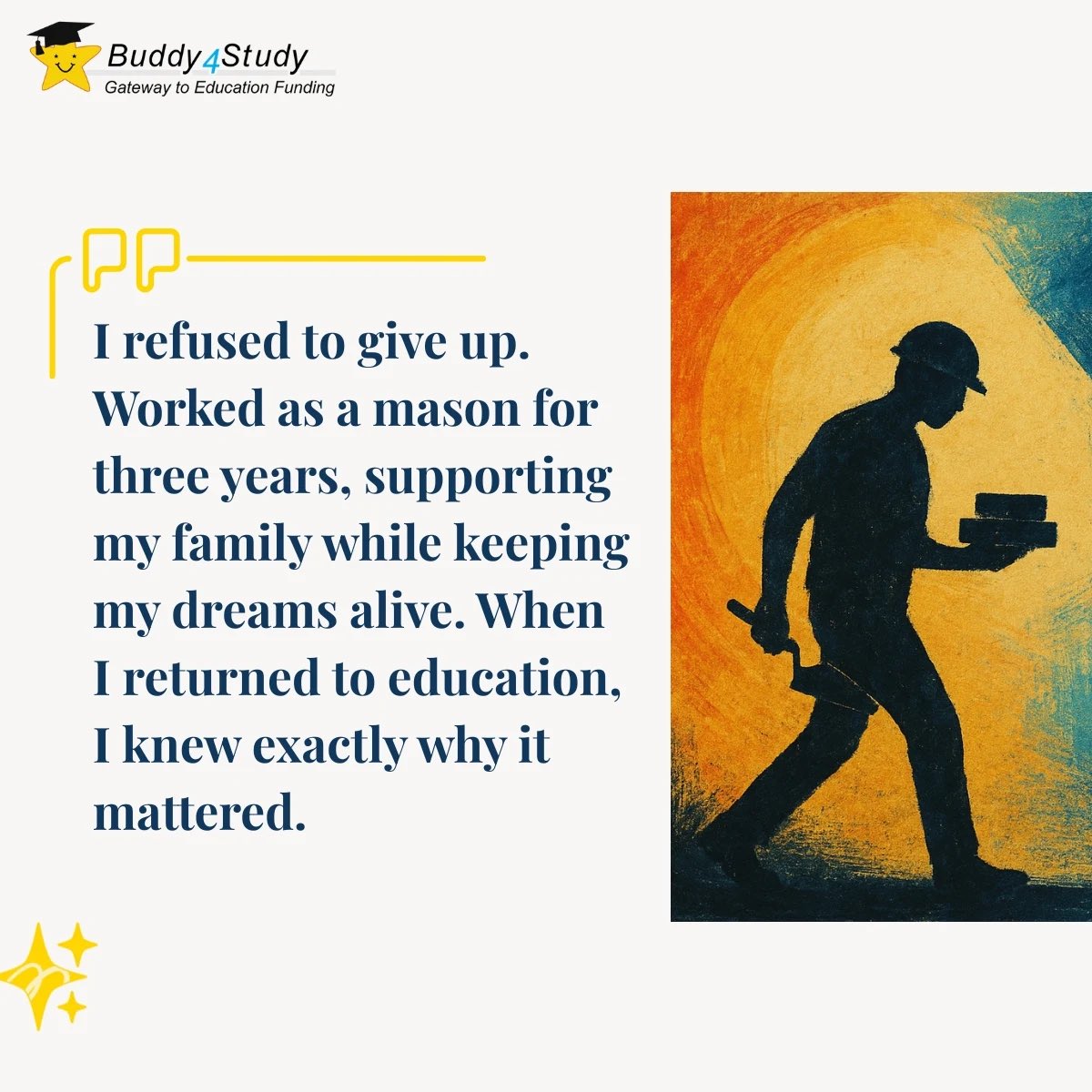 Buddy4Study's tweet image. Some dreams survive against all odds. Ajit dropped out and worked 3 years as a mason, but never gave up. With the IndusInd Bank #EducateForLife Scholarship via #Buddy4Study, he’s now in college and aiming for civil services. 

@MyIndusIndBank 
#MyScholarshipMyStory #Scholarships…