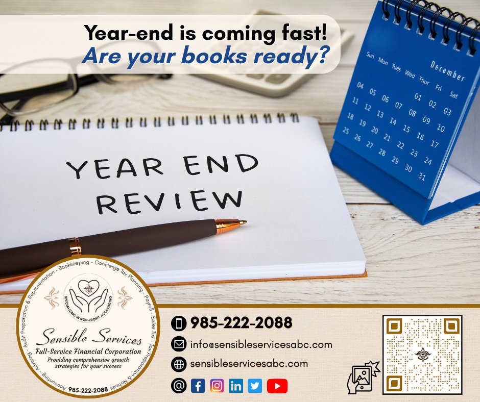 SSABCLLC's tweet image. Year-end is coming fast! Are your books ready?
We offers smart, streamlined accounting solutions to close out the year with confidence.

Start the new year organized and empowered.
Learn more at sensibleservicesabc.com

#finances #AccountingSolutions #bookkeeping #peaceofmind