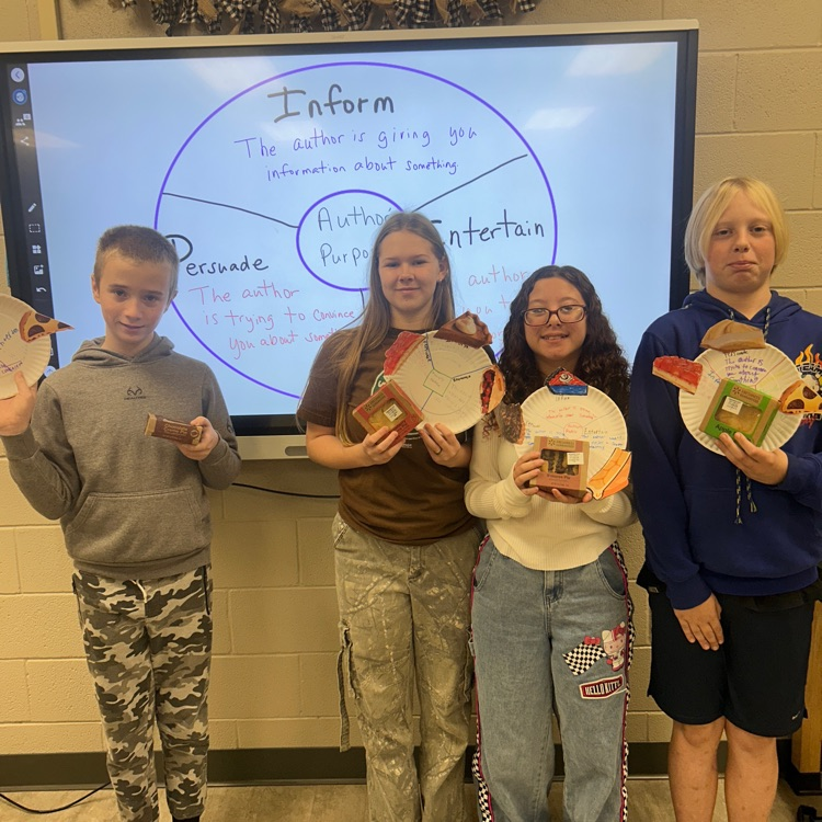 Mrs. Williams ELA classes have been working  on identifying the author's purpose when reading. (Persuade, Inform, or Entertain) They created a PIE visual for representation, and enjoyed eating mini pies to reinforce learning. #LoveServeCare♥️