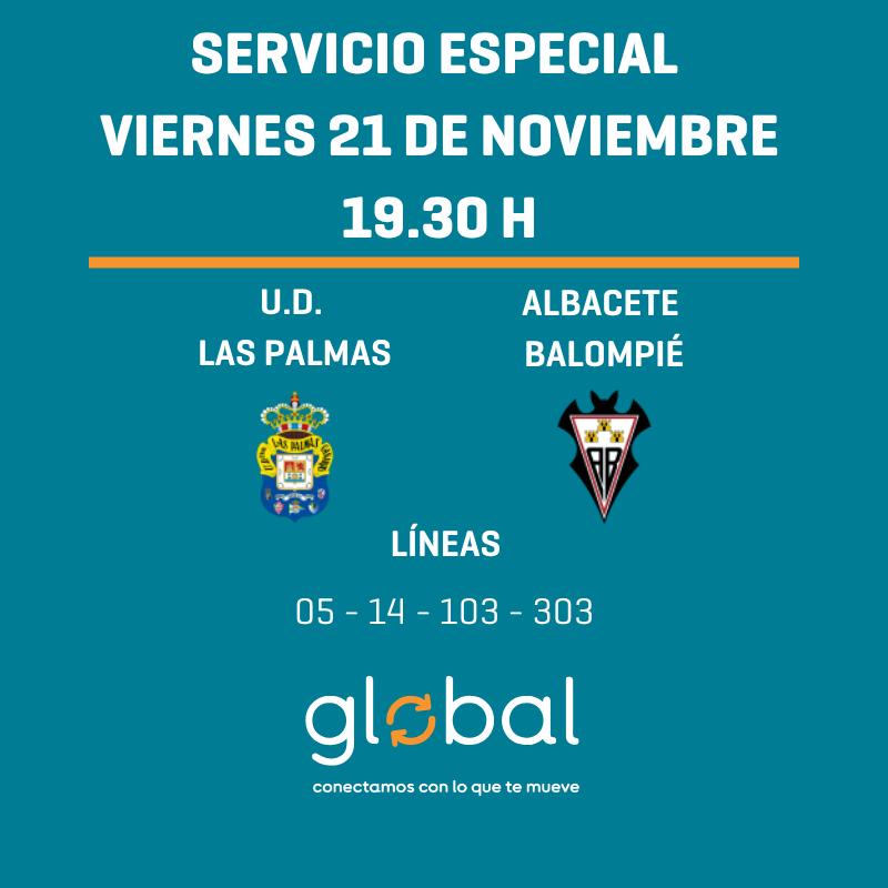 guaguasglobal's tweet photo. ℹ️ Servicio especial para asistir al partido de balompié entre la Unión Deportiva Las Palmas y Albacete Balompie. Más información en el siguiente link: https://t.co/AO5rOvcx4W

#GuaguasGlobal #serviciosespeciales #balompie #GranCanaria https://t.co/ry7KFVGiKn