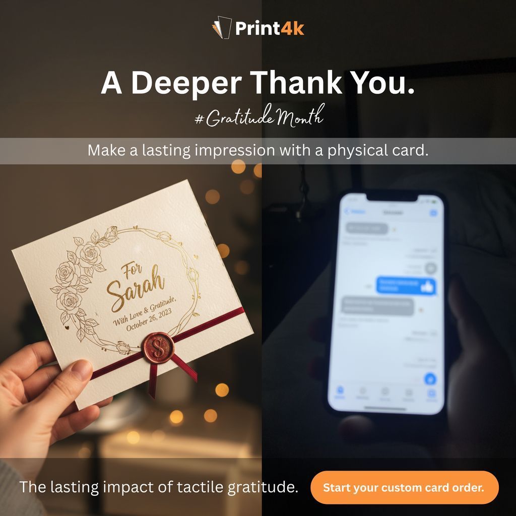 Print4kOfficial's tweet image. Turn simple thanks into a lasting connection. 💝

Printed cards show care, effort, and real appreciation. Order your custom prints today: +1 (800) 578-6805.

#Print4K #ClientAppreciation #PrintedWithLove #CustomCards #BrandTouchpoints #BusinessPrinting #thankyou #friendsgiving