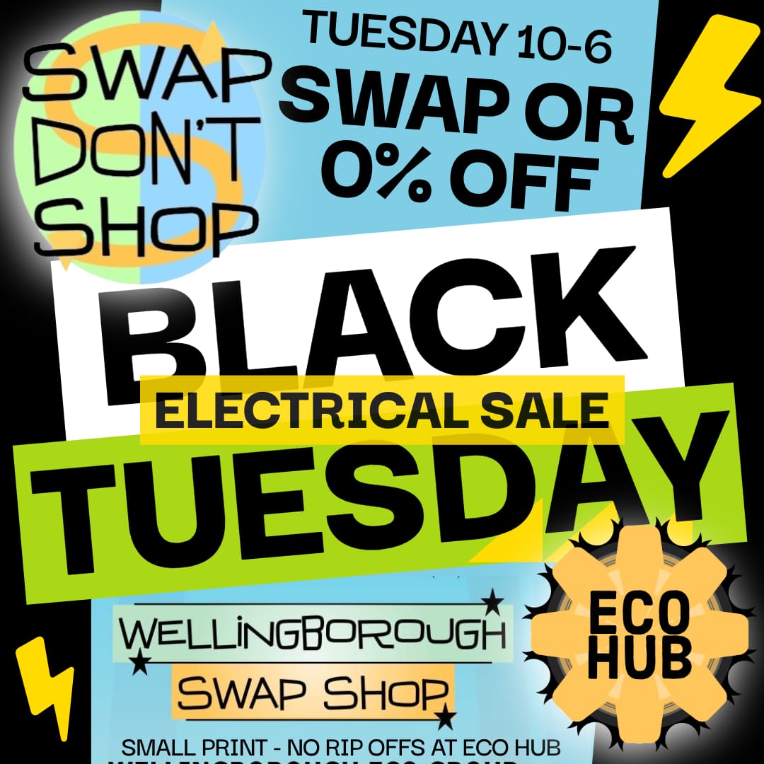 wellyeco's tweet image. BLACK TUESDAY Electrical Sale on this Tuesday!

Come &amp;amp; swap or grab a bargain, we will have 100s of electrical items in the hall, all are PAT Tested &amp;amp; you can try before you buy! Come to Swap Shop, Tuesday 10-6 ECO HUB Swanspool Pavilion!

wellingboroughecogroup.org.uk/eco/2025/11/17… #eco #swapshop