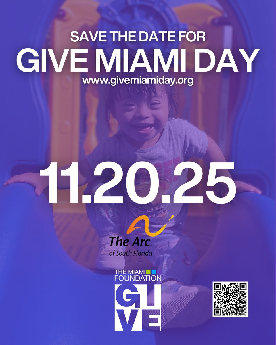 ARCSouthFlorida's tweet photo. Early Giving is LIVE (now → Nov 20, 12:00 AM ET).

This year: Wheels of Hope (transportation, Florida City) + Roots of Play (sensory-friendly turf, Kendall).

Support our cause — link in bio.

#GiveMiamiDay #GiveMiamiDay2025 #TheArcSouthFlorida  #MiamiGives https://t.co/S36uBL2rhr