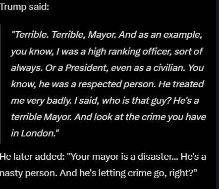 FreeDeathTV's tweet image. Trump nailed it! pic below—London's Mayor is a disaster on crime. Worst pick for the job amid rising violence and grooming scandals. Time for change! @Keir_Starmer #LondonCrime #MayorFail #SadDickOut