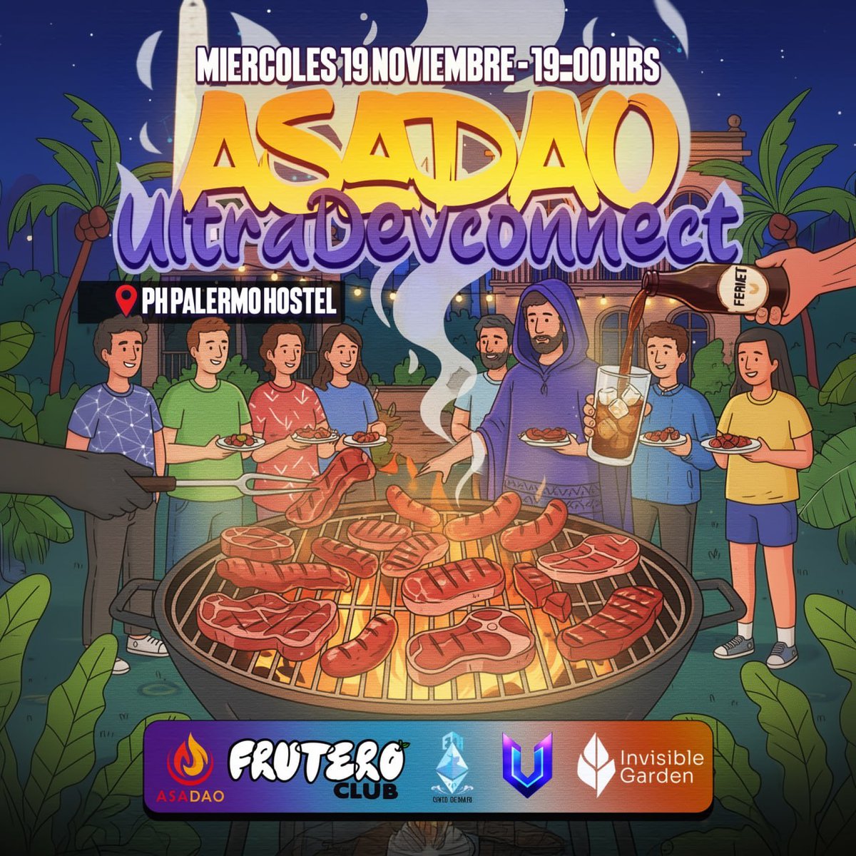UltravioletaDAO's tweet image. In Buenos Aires this week? 👀
We&apos;re firing up the grill 🔥 with @fruteroclub, @ETHCincoDeMayo, @invisiblgarden &amp;amp; @AsaDao_io for a special Devconnect night: AsaDAO: UltraDevconnect.
Nov 19 · Web3 Asado 🥩
Local culture, great food, builders, friends, Fernet, and pure Web3 energy.…
