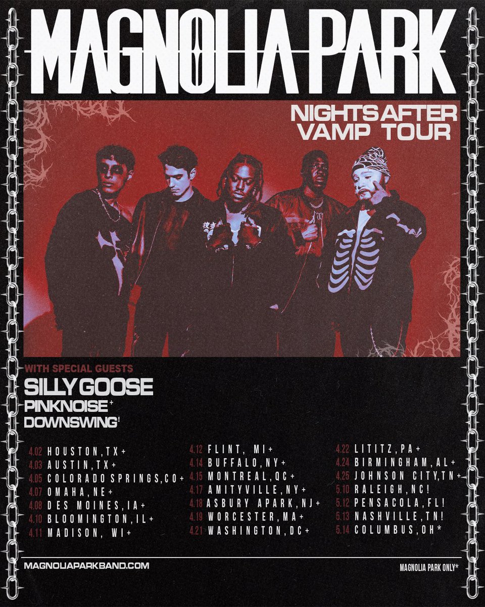Magnoliaparkfl's tweet image. NIGHTS AFTER VAMP North America
Tour 2026
Pre-sale Tickets and Limited VIP are now available at tix.soundrink.com/tours/magnolia…
Artists Pre-sale begins at 12PM ET code : TWILIGHT