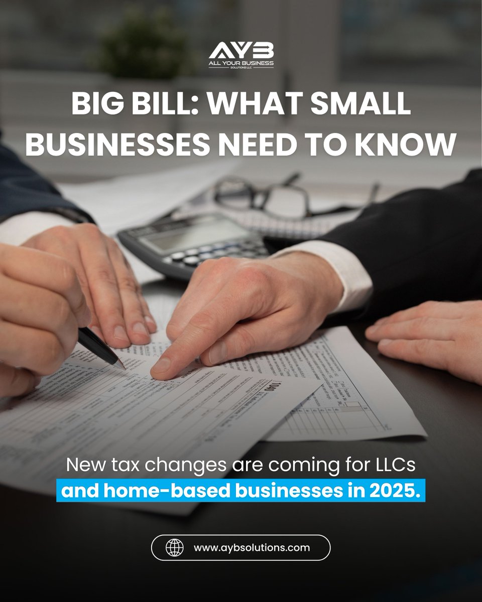 AYBSolutions's tweet image. Tax rules are changing under the Big Beautiful Bill, and small business owners should prepare early. 

Whether you run an LLC or freelance, our team will guide you through every requirement. 

📱407-749-1120
🔗aybsolutions.com

#TaxHelp #BusinessSolutions #FinancialPlan