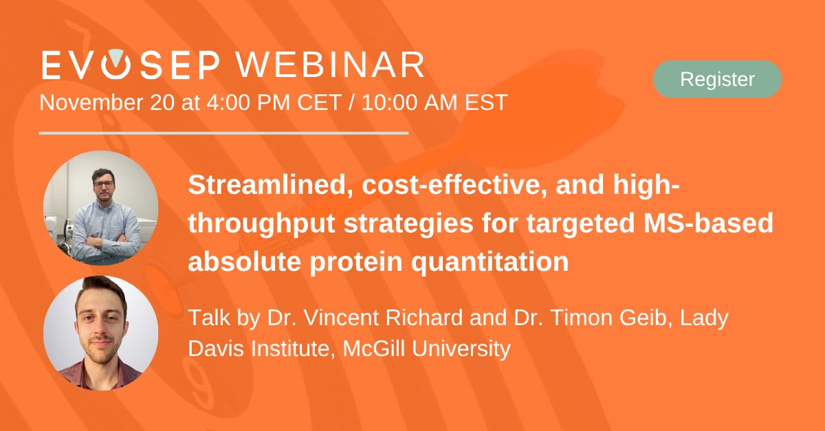 EvosepBio's tweet image. Join us Thursday for an Evosep webinar with Dr. Vincent Richard &amp;amp; Dr. Timon Geib on NexProQ and SysQuan -powerful new approaches for absolute protein quantitation from DBS and isotopically labeled tissues.
Register here: evosep.com/webinars/webin…
#proteomics #lcms #webinar